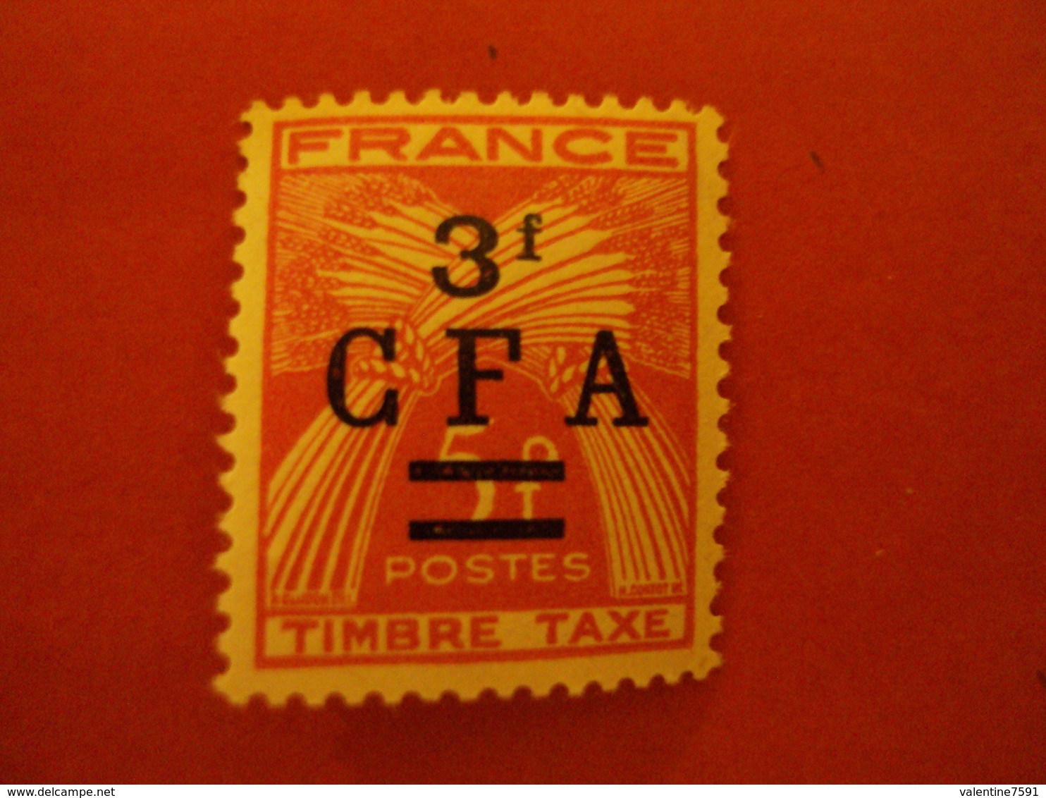 CFA - Réunion , TAXES  Neuf N°   40-   ++ "   Gerbes De Blé 3 F Rouge "       Net   5   Photo    2 - Timbres-taxe