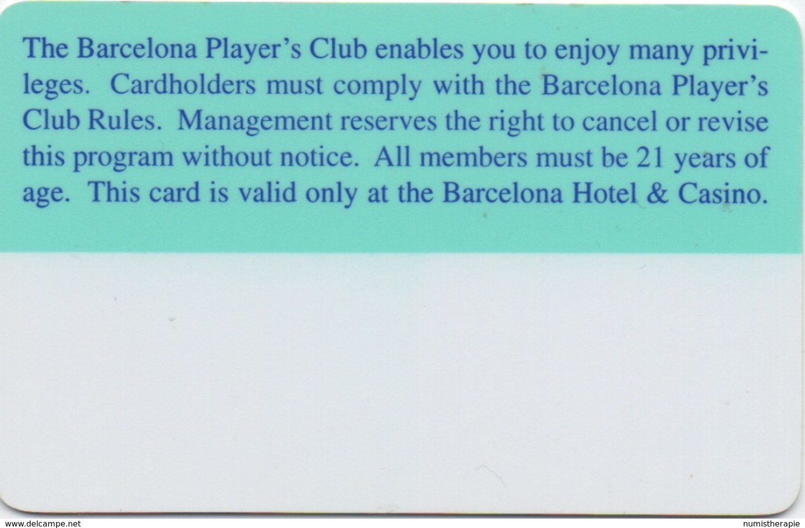 Carte De Membre : Barcelona Casino USA - Cartes De Casino