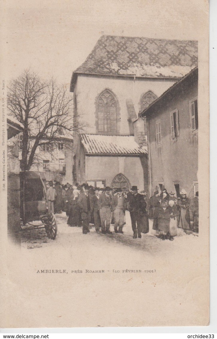 CPA Précurseur Ambierlé, Près Roanne - 10 Février 1901 (très Belle Animation, Neige Sur Les Toits) - Autres & Non Classés