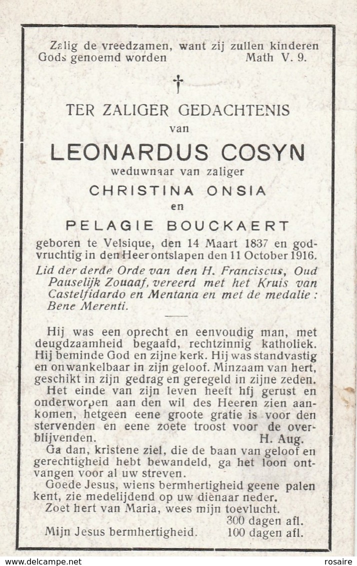 Leonardus Cosyn-velsique1916-oud Pauselijk Zouaaf - Imágenes Religiosas