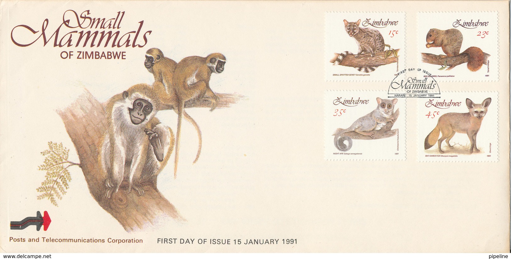 Zimbabwe FDC 15-1-1991 Small Mammals Of Zimbabwe Complete Set Of 4 With Cachet - Zimbabwe (1980-...)