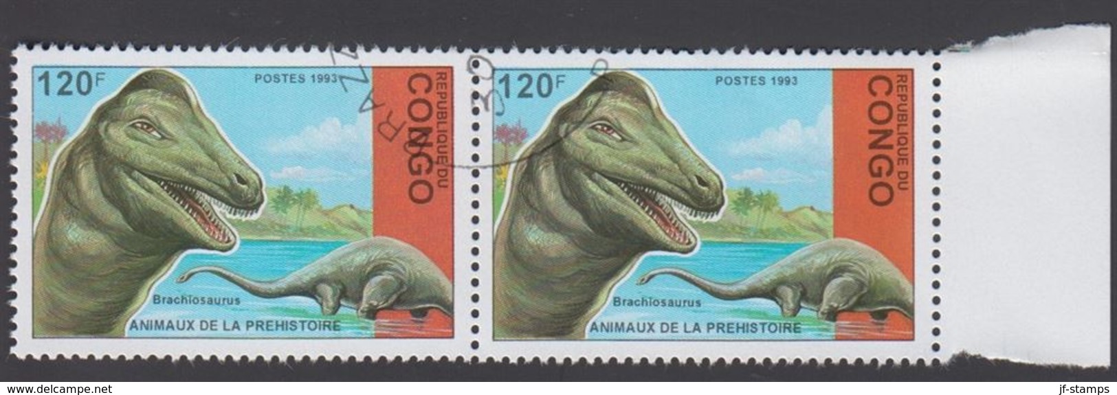 1993. Prähistorische Tiere.. Dinosaur. Pair Brachiosaurus 120 F.  (Michel 1400) - JF320320 - Oblitérés