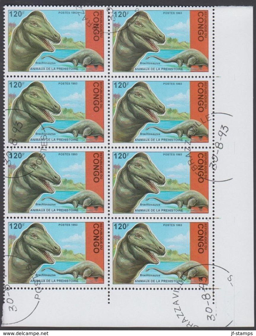 1993. Prähistorische Tiere.. Dinosaur. 8-block Brachiosaurus 120 F.  (Michel 1400) - JF320325 - Oblitérés