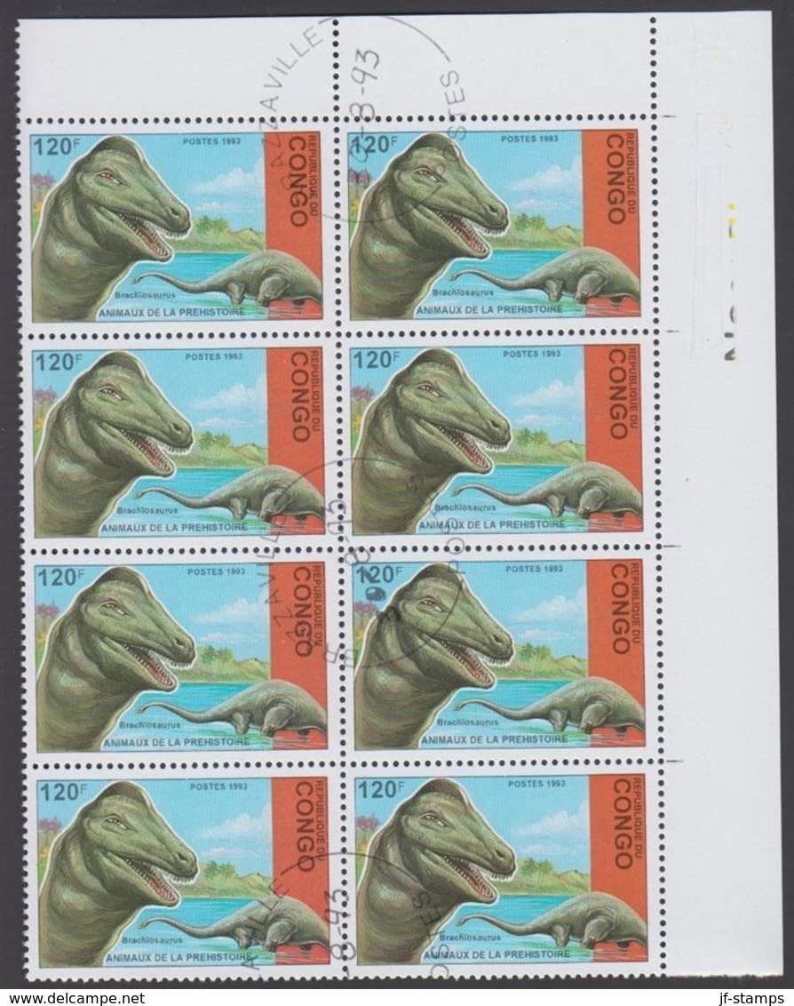 1993. Prähistorische Tiere.. Dinosaur. 8-block Brachiosaurus 120 F.  (Michel 1400) - JF320327 - Oblitérés