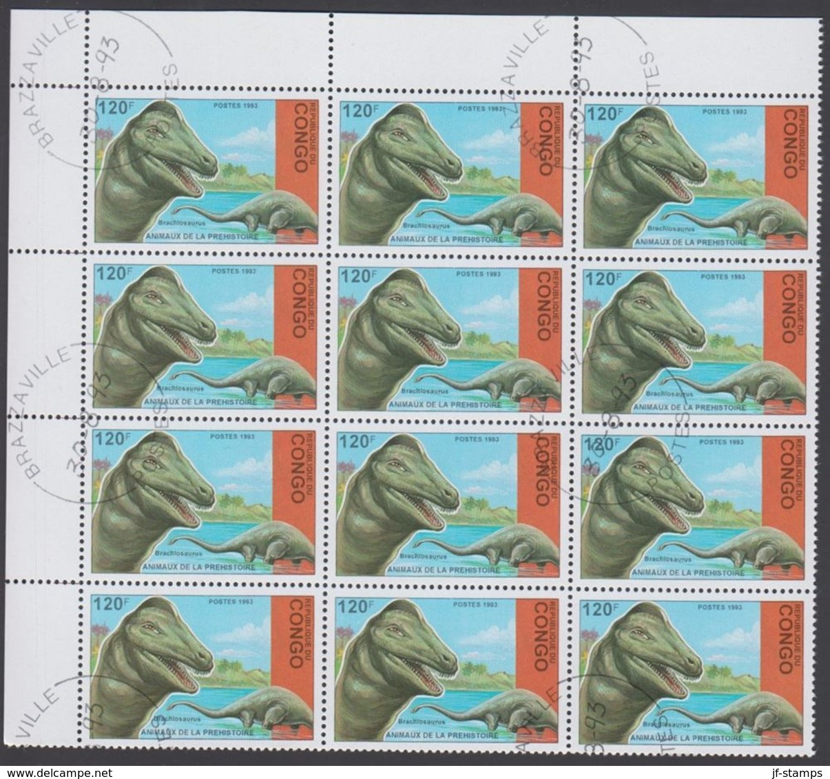 1993. Prähistorische Tiere.. Dinosaur. 12-block Brachiosaurus 120 F.  (Michel 1400) - JF320329 - Oblitérés