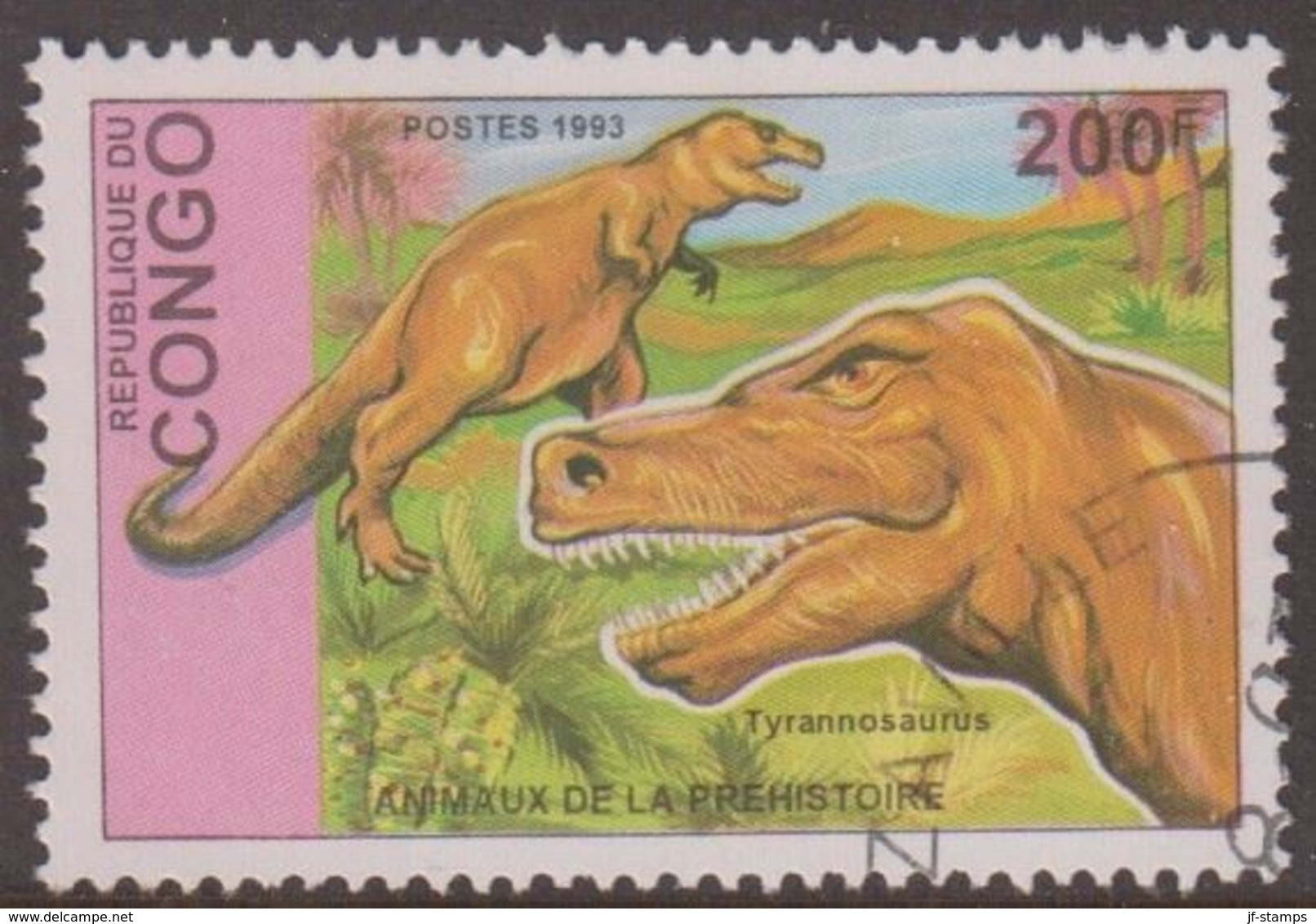 1993. Prähistorische Tiere.. Dinosaur. Tyrannosaurus 200 F.  (Michel 1401) - JF320330 - Oblitérés