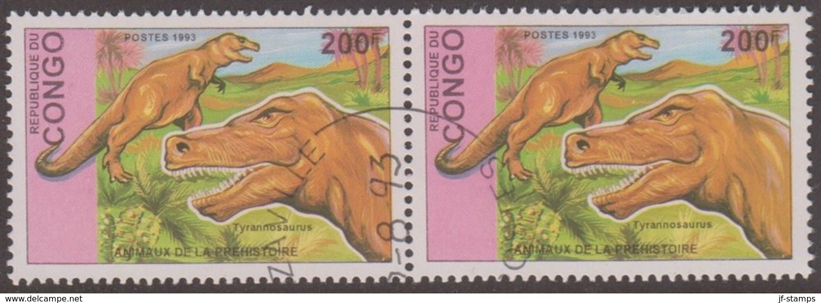 1993. Prähistorische Tiere.. Dinosaur. Pair Tyrannosaurus 200 F.  (Michel 1401) - JF320331 - Oblitérés