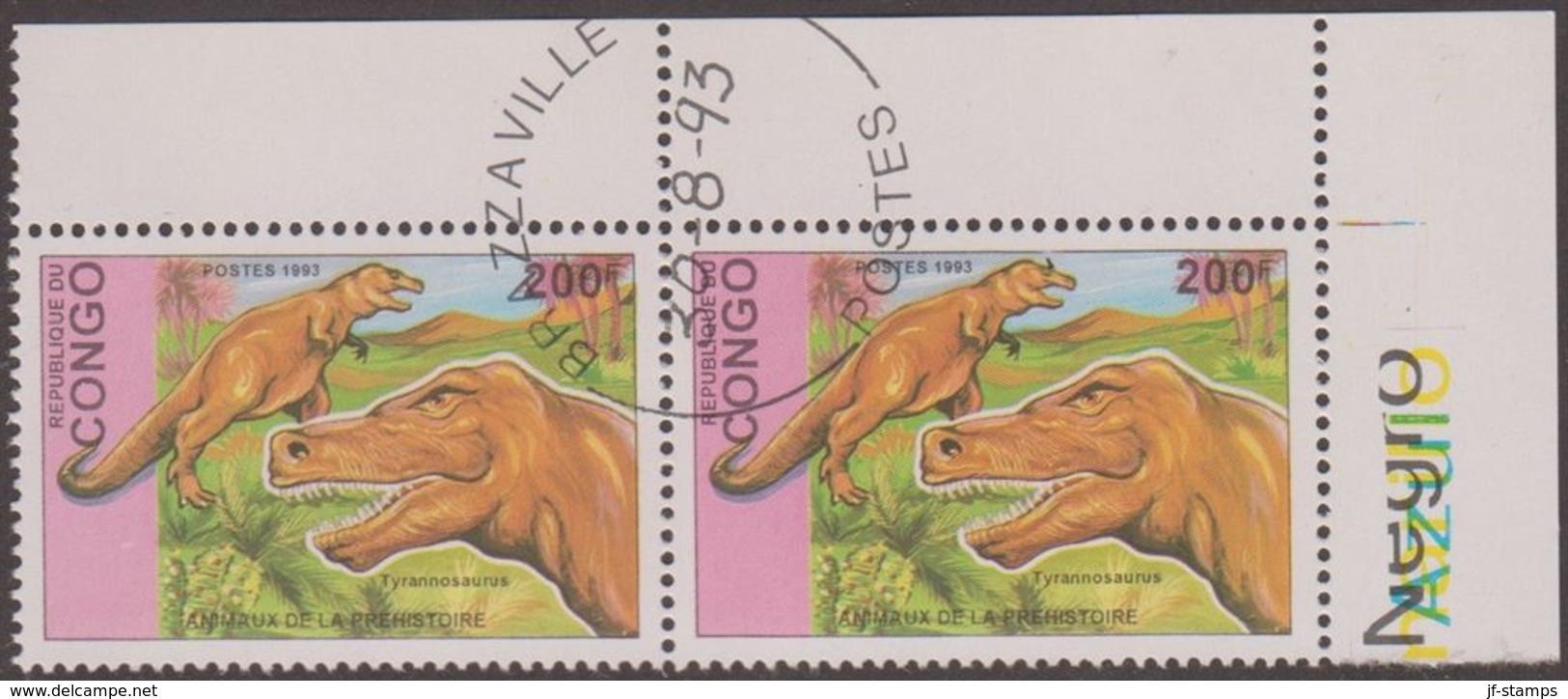 1993. Prähistorische Tiere.. Dinosaur. Pair Tyrannosaurus 200 F.  (Michel 1401) - JF320333 - Oblitérés