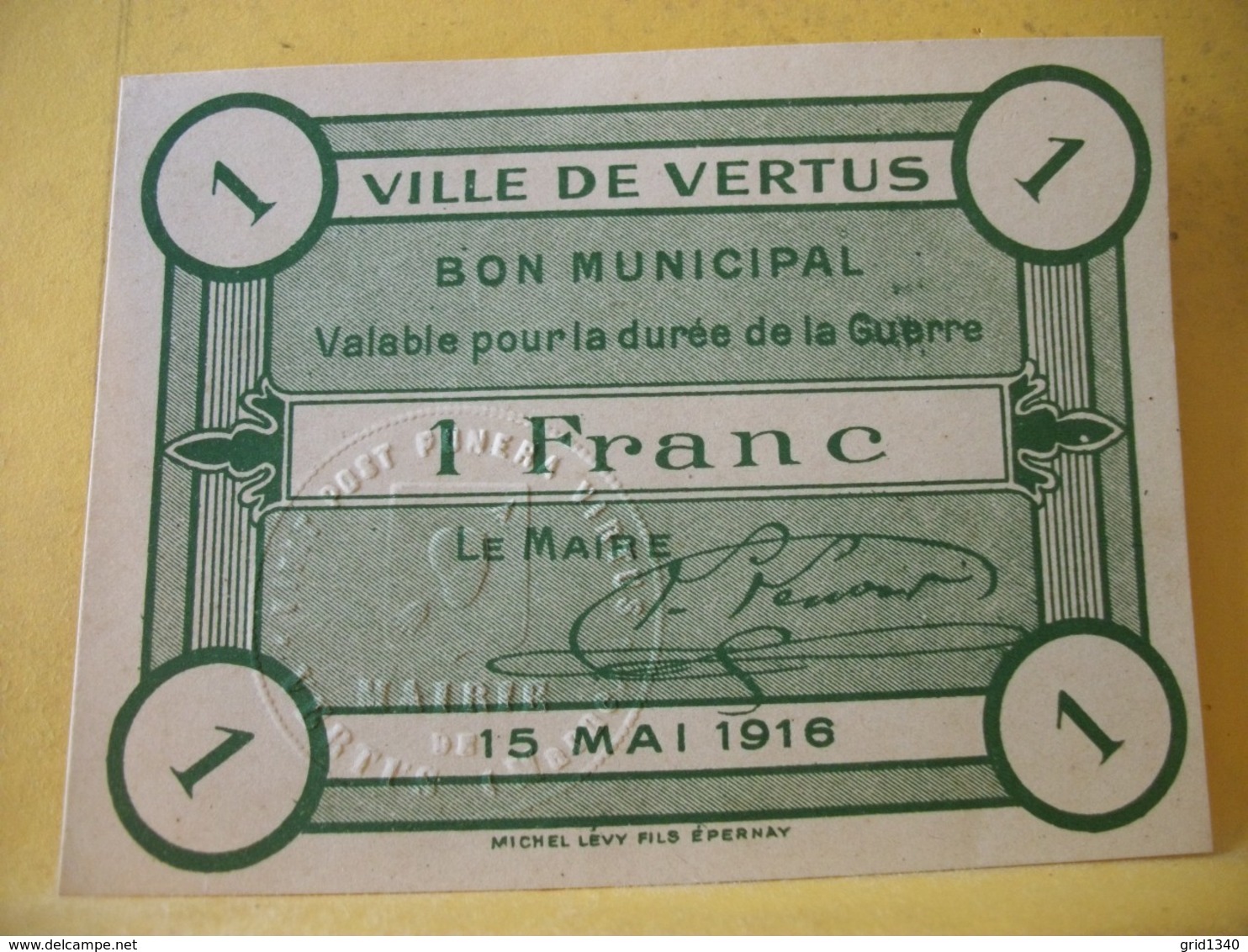 A1009/A1023/A1027/A1047 - 51 LOT DE 4 BILLETS TOUS DIFFERENTS SUR VILLE DE VERTUS. BON MUNICIPAL 25 C X 2 ET 1 F X 2 - Notgeld