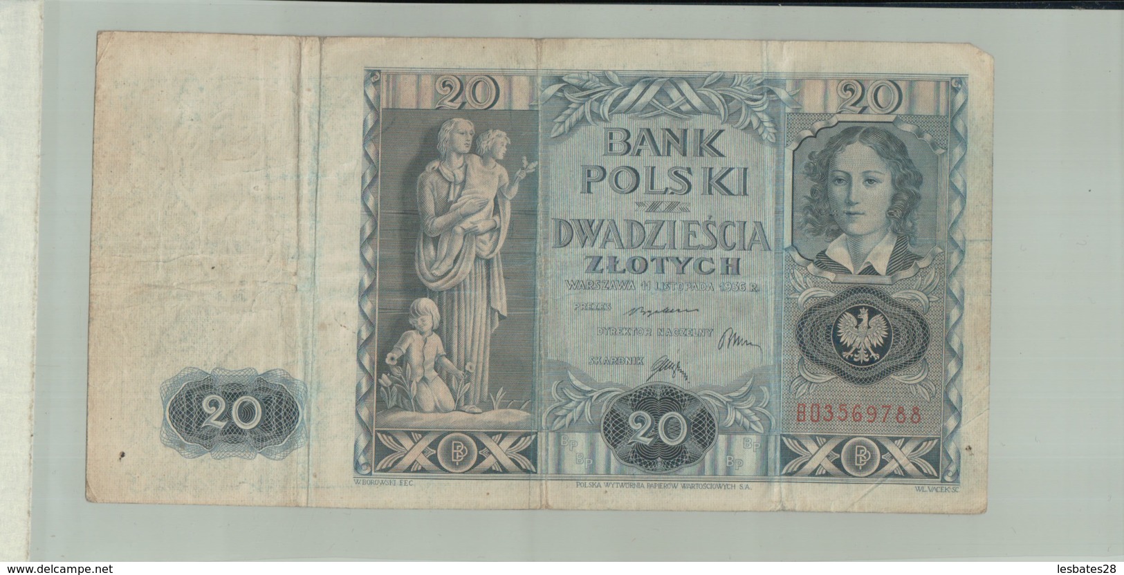 Billet De Banque  Pologne 20 Złotych 1936 Bank Polski  1936 R -Janv 2020  Clas Gera - Pologne