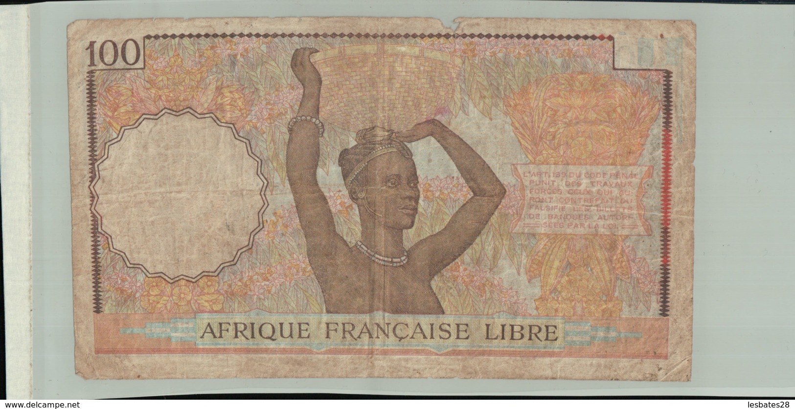 Billet De Banque    AFRIQUE FRANCAISE  LIBRE 100 Francs CONGO  1941 Serie B1 03580 -Janv 2020 Clas - South Africa