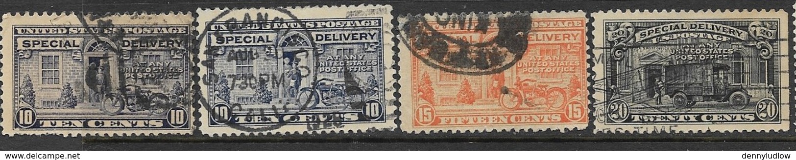 US  1922-5   Sc#E12-4, E12a   Special Deliveries Used   2016 Scott Value $11.25 - Special Delivery, Registration & Certified