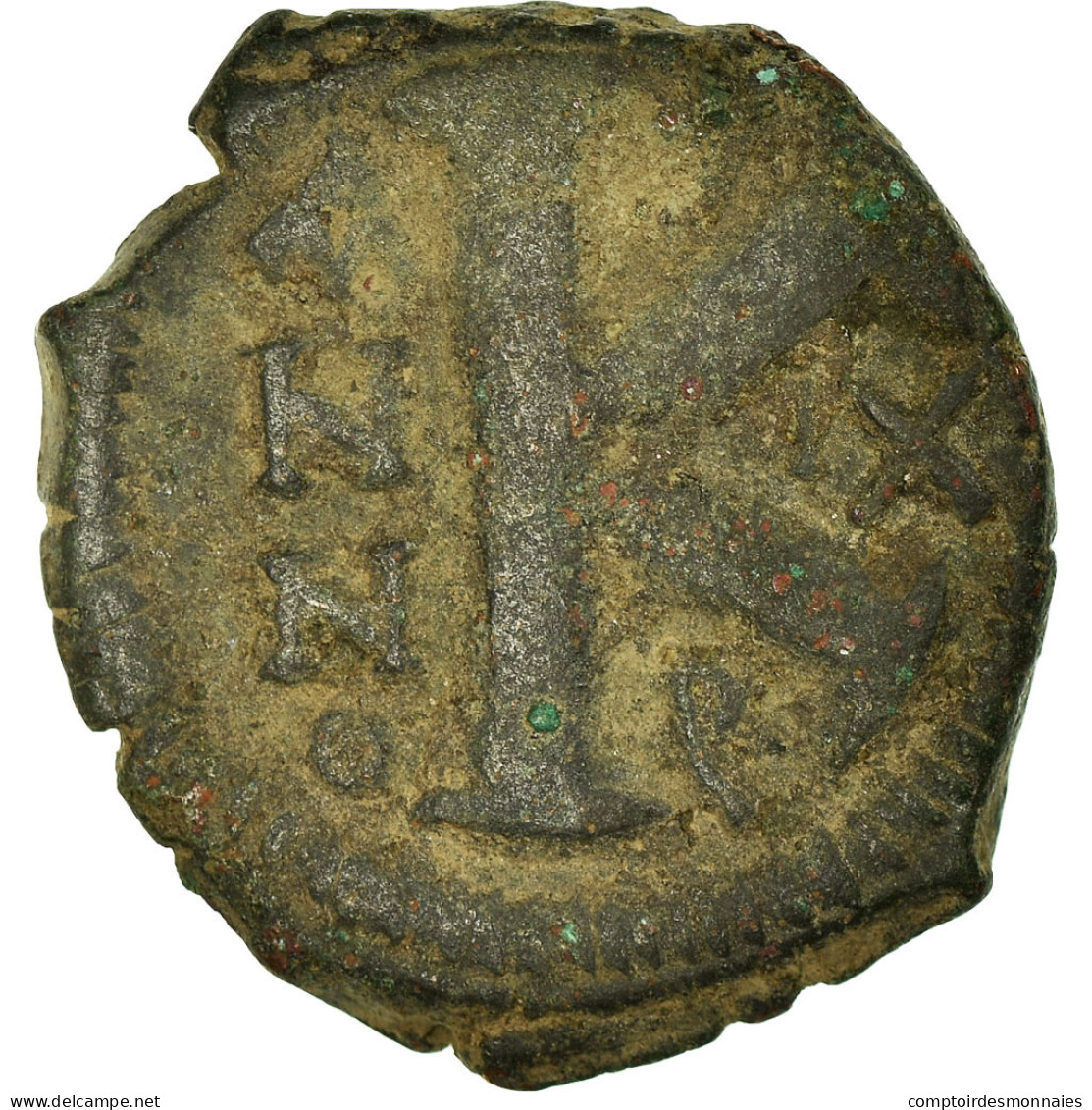 Monnaie, Justin II, Demi-Follis, 573-574, Constantinople, TB, Cuivre, Sear:361 - Bizantine