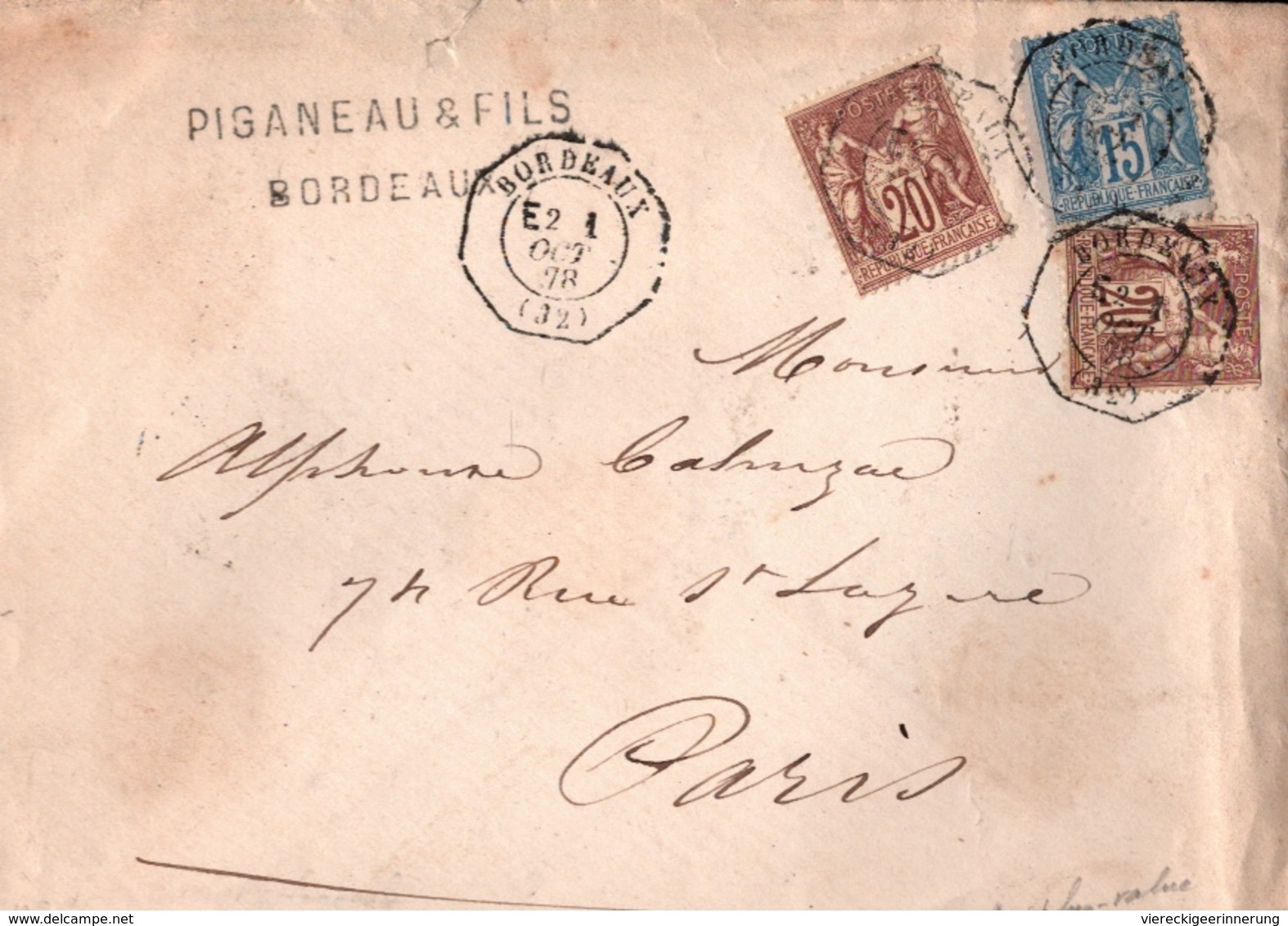 ! Lettre 1878, Frankreich, France, Bordeaux Par Paris - 1876-1898 Sage (Tipo II)