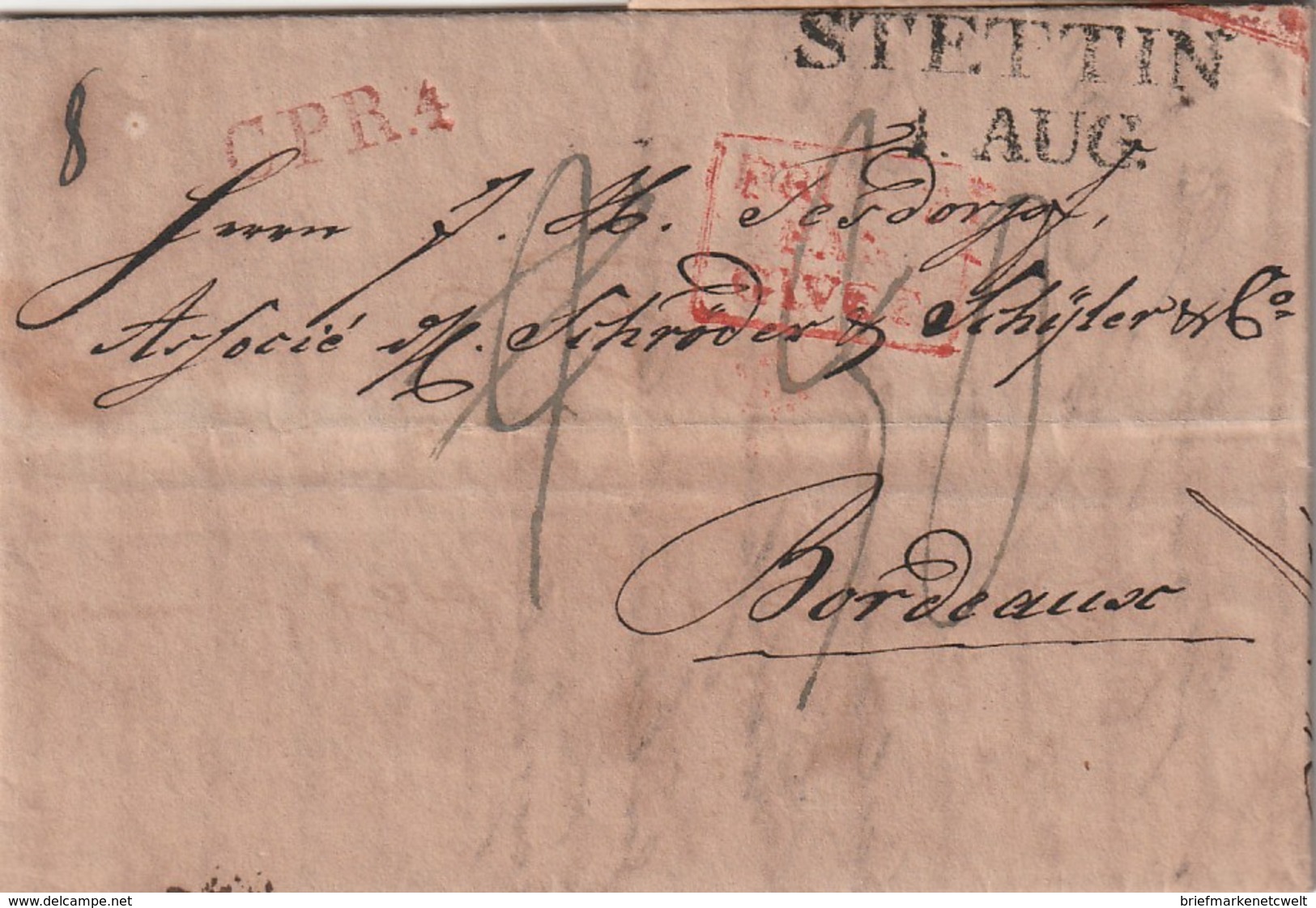 Preussen / 1825 / Vorphila-Transitbrief L2 STETTIN Nach Bordeaux (5642) - Prephilately