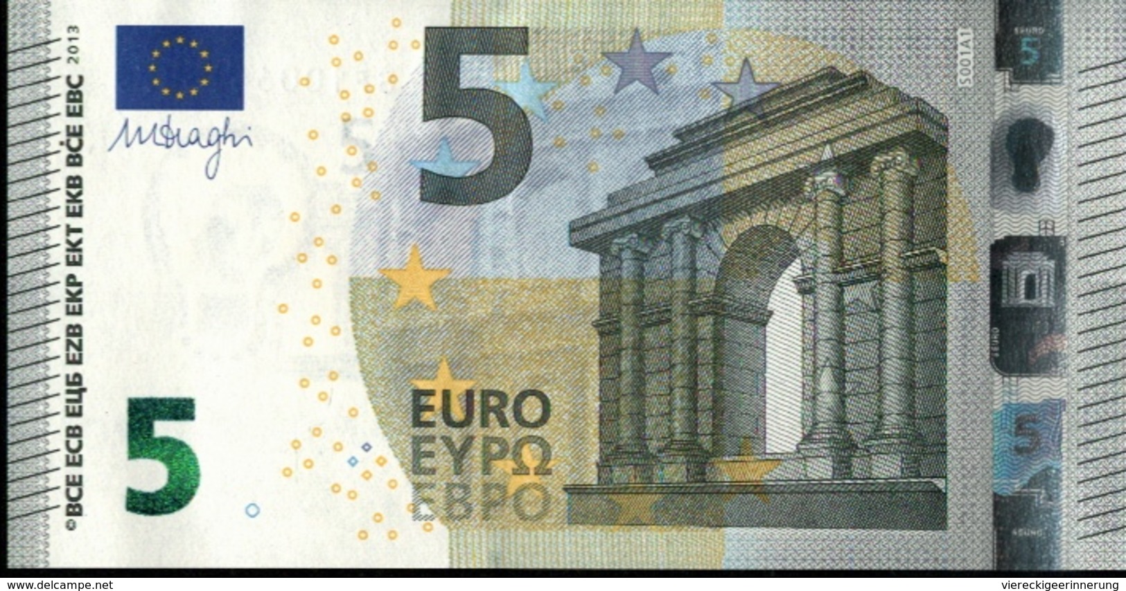 ! 5 Euro Unc., S001A1, SF1006416351 Currency, Banknote, Billet Mario Draghi, EZB, Europäische Zentralbank - 5 Euro