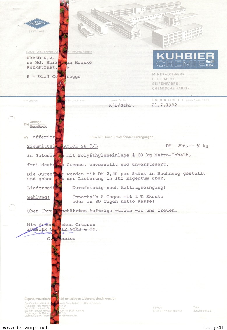 Factuur Facture - Rechnung - Kuhbier Chemie - Kierspe 1982 - 1950 - ...
