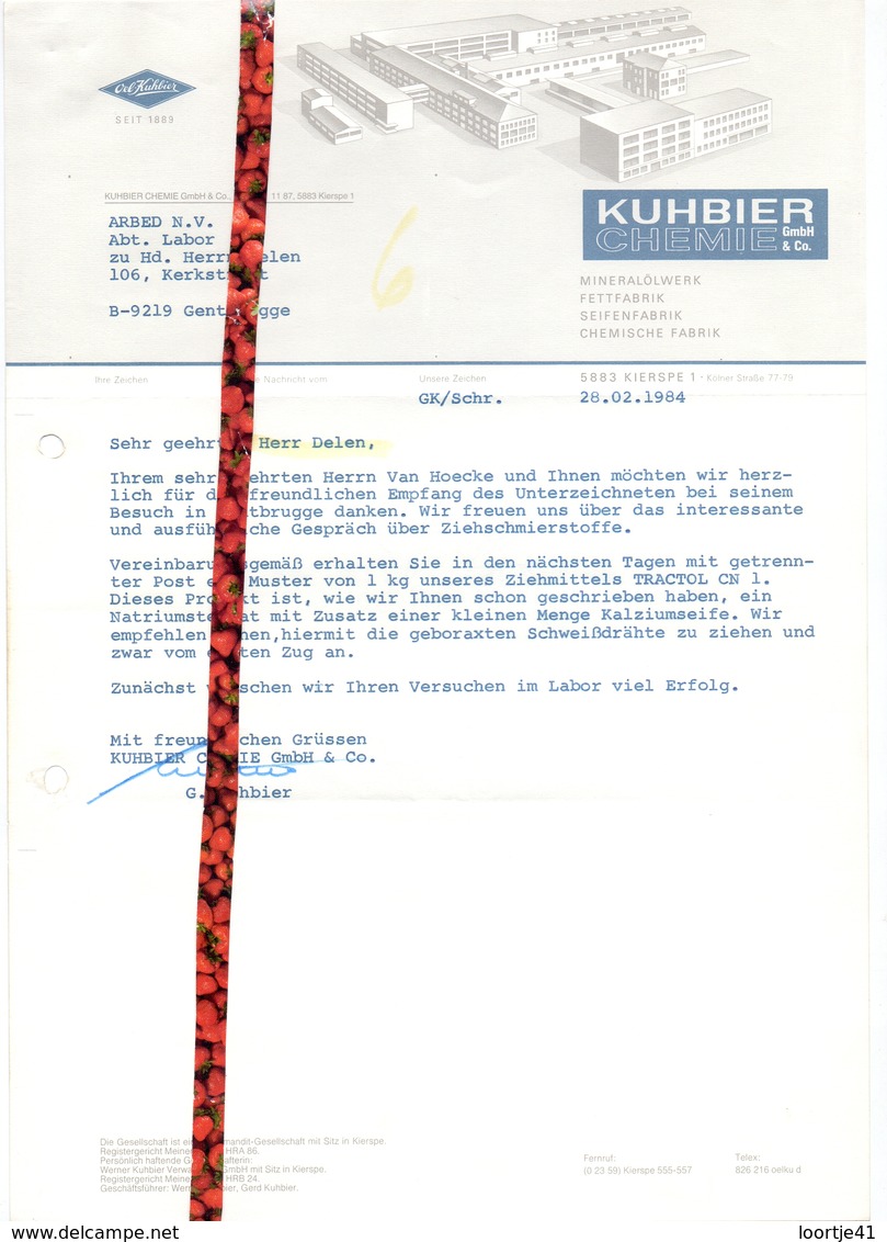 Factuur Facture - Rechnung Brief - Kuhbier Chemie - Kierspe 1984 - 1950 - ...