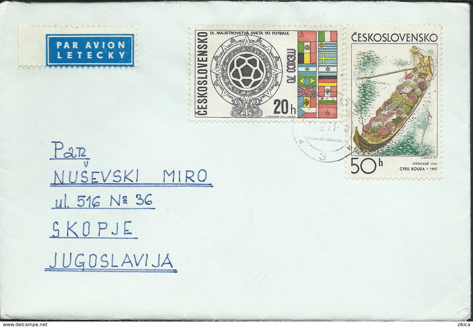 Czechoslovakia - 1971 Letter Via Macedonia Yugoslavia - 1970 Football World Cup - Mexico & Graphic Art - Covers & Documents