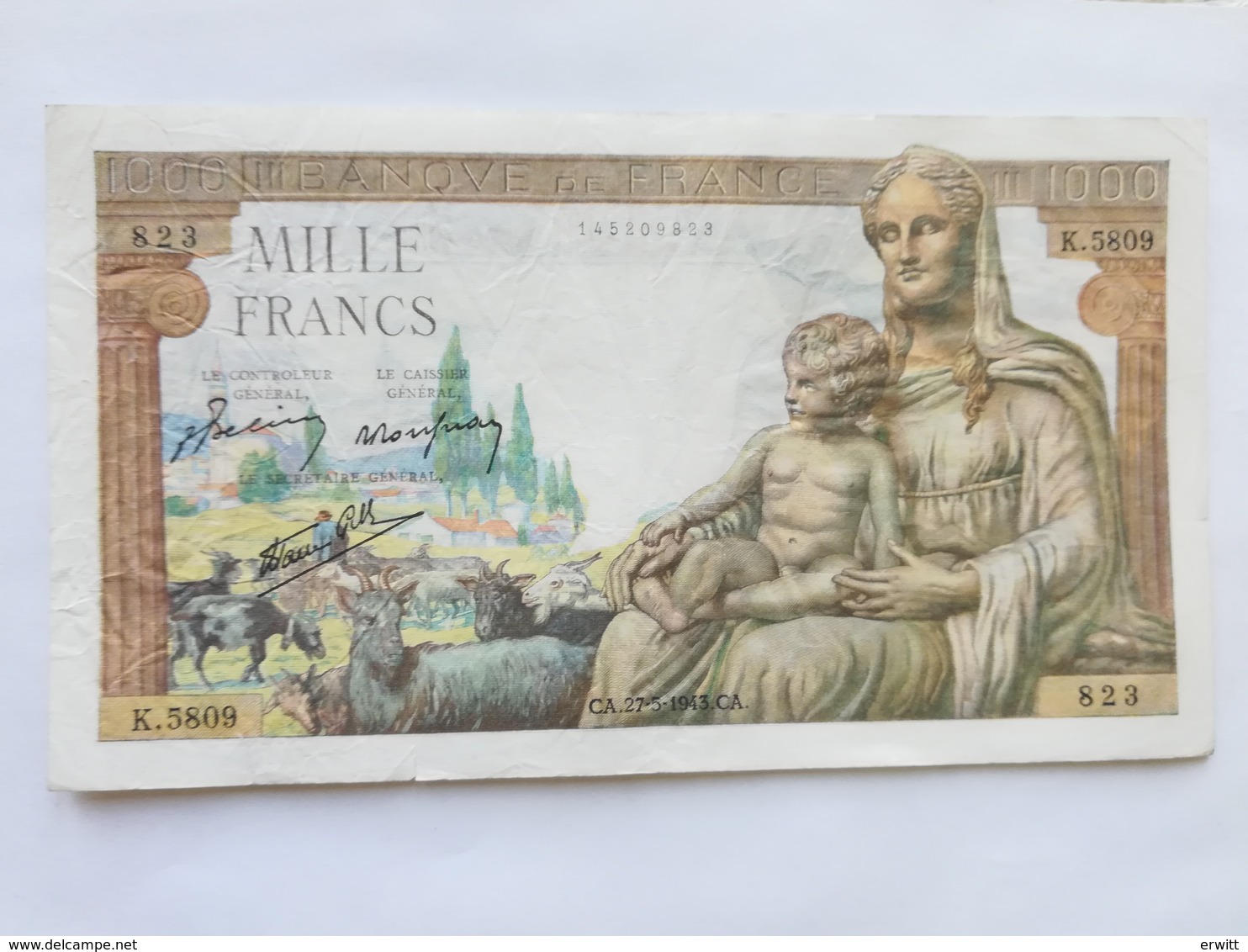 FRANCIA 1000 FRANCS 1943 - 1 000 F 1942-1943 ''Déesse Déméter''