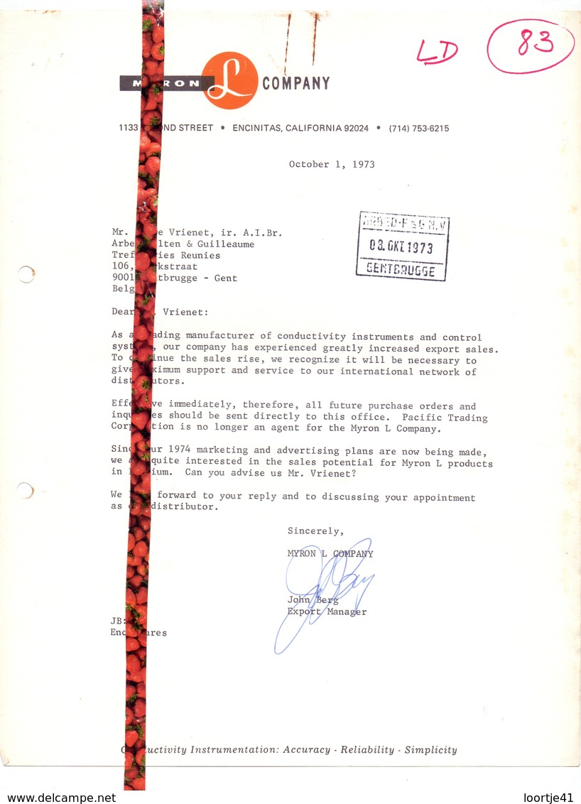 Factuur Facture Brief Lettre - L Myron Company - Encinitas California - 1973 - United States