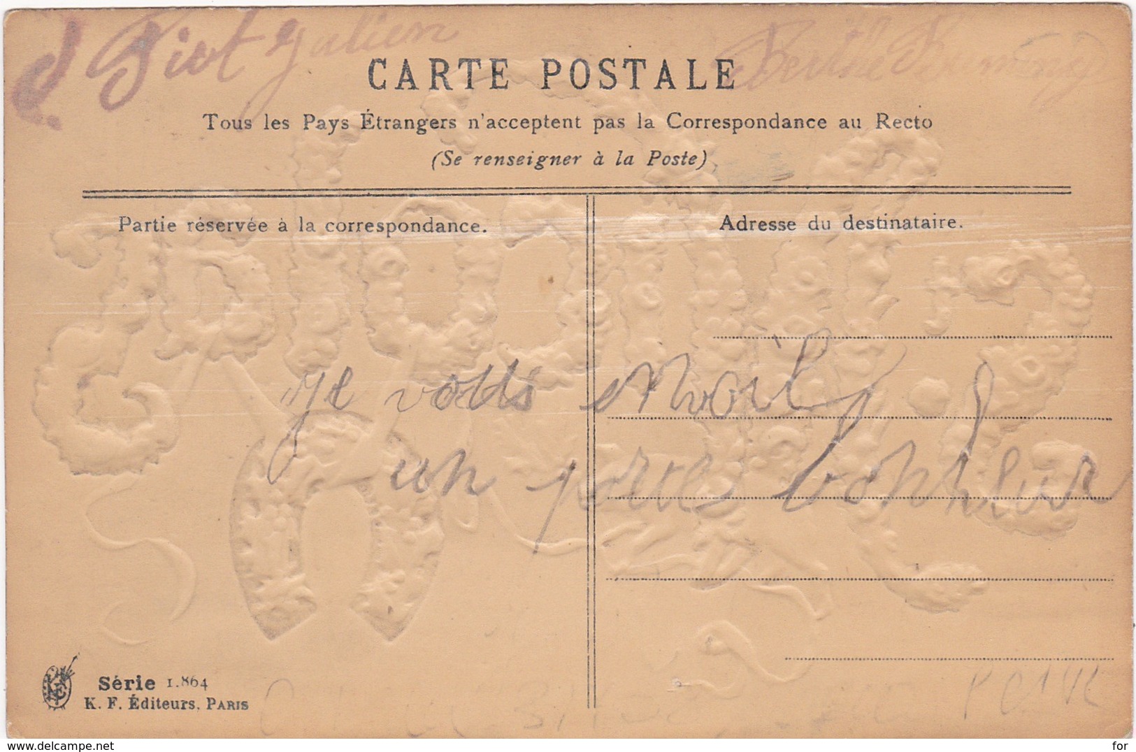 Carte  Gaufrée : ST. NICOLAS : Cochon Portant Un Brin De Houx + Fer à Cheval ( Carte Rare ) - Nikolaus