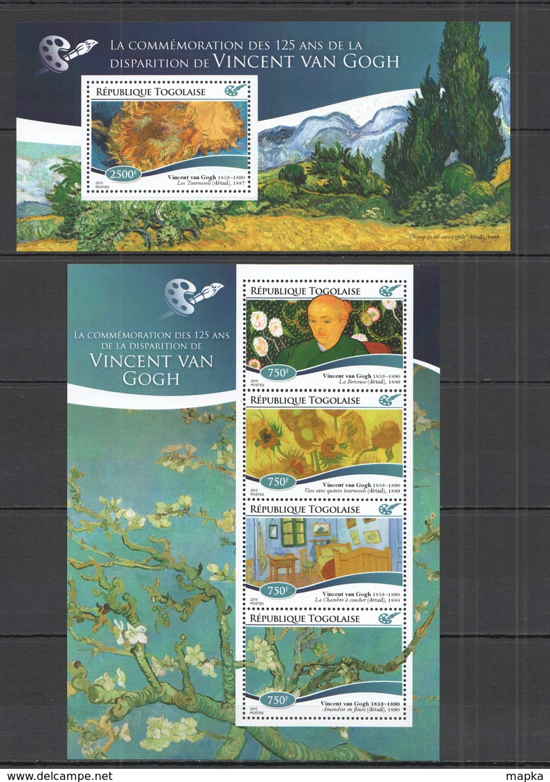 TG162 2015 TOGO TOGOLAISE ART PAINTINGS COMMEMORATION 125 ANS VINCENT VAN GOGH KB+BL MNH - Autres & Non Classés