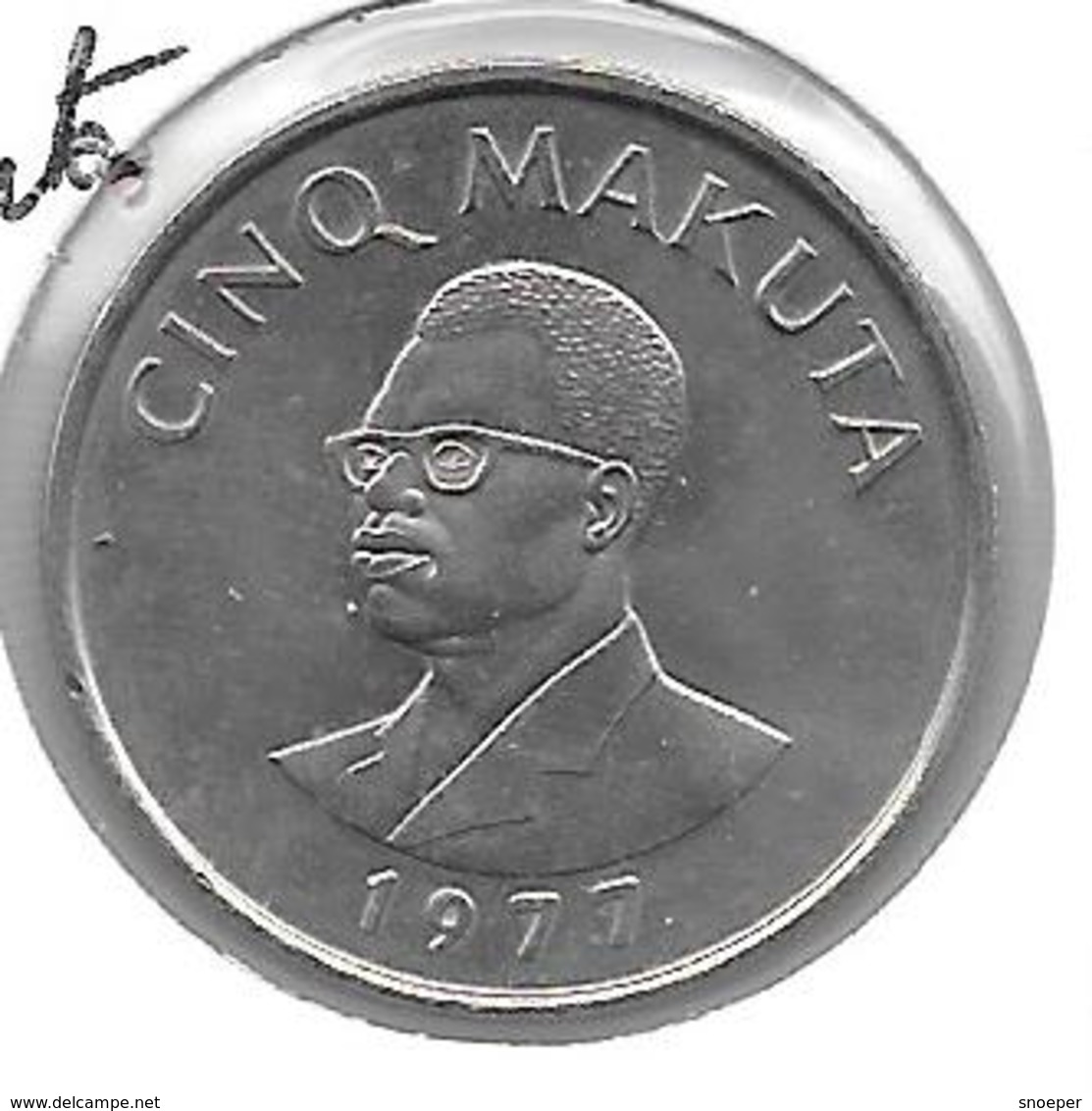 * Bel.  Congo   Zaire 5 Makuta 1977  Km 12  Xf+ - Zaire (1971-97)