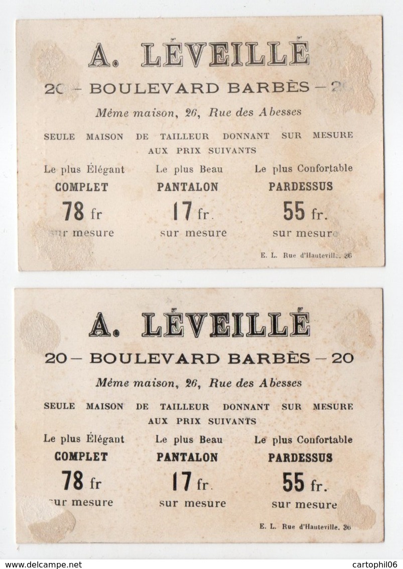 - 2 CHROMOS A. LÉVEILLÉ - TAILLEUR SUR MESURE - 20, Boulevard Barbès, PARIS - - Other & Unclassified