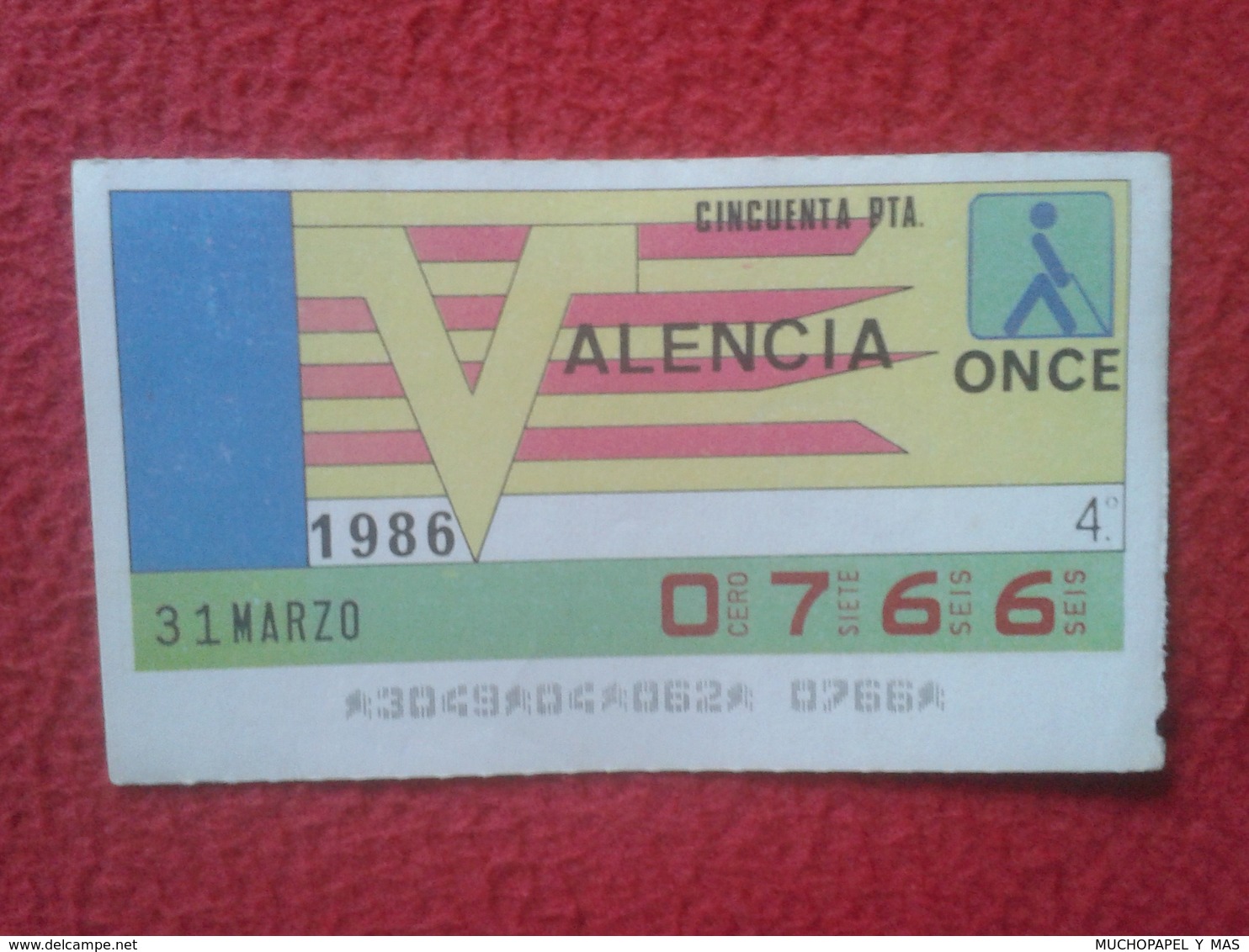 CUPÓN DE LA ONCE SPANISH LOTTERY LOTERIE SPAIN CIEGOS BLIND LOTERÍA ESPAÑA REGIONES 1986 VALENCIA PAÍS VALENCIÀ VER - Billetes De Lotería