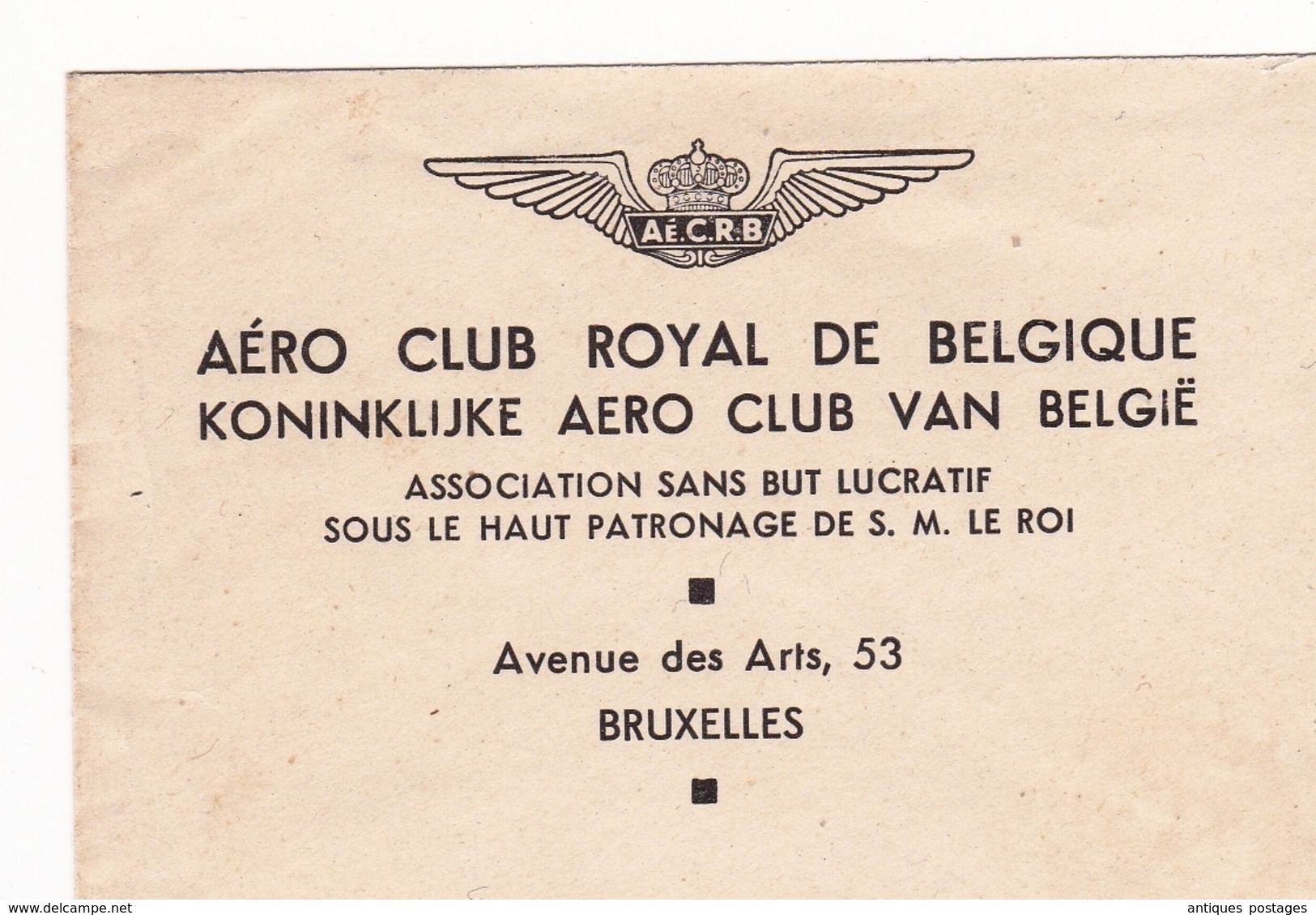 Lettre 1947 Aéro Club Royal De Belgique 50e Anniversaire Koninklijke Aero Club Van België - 1929-1937 Heraldieke Leeuw