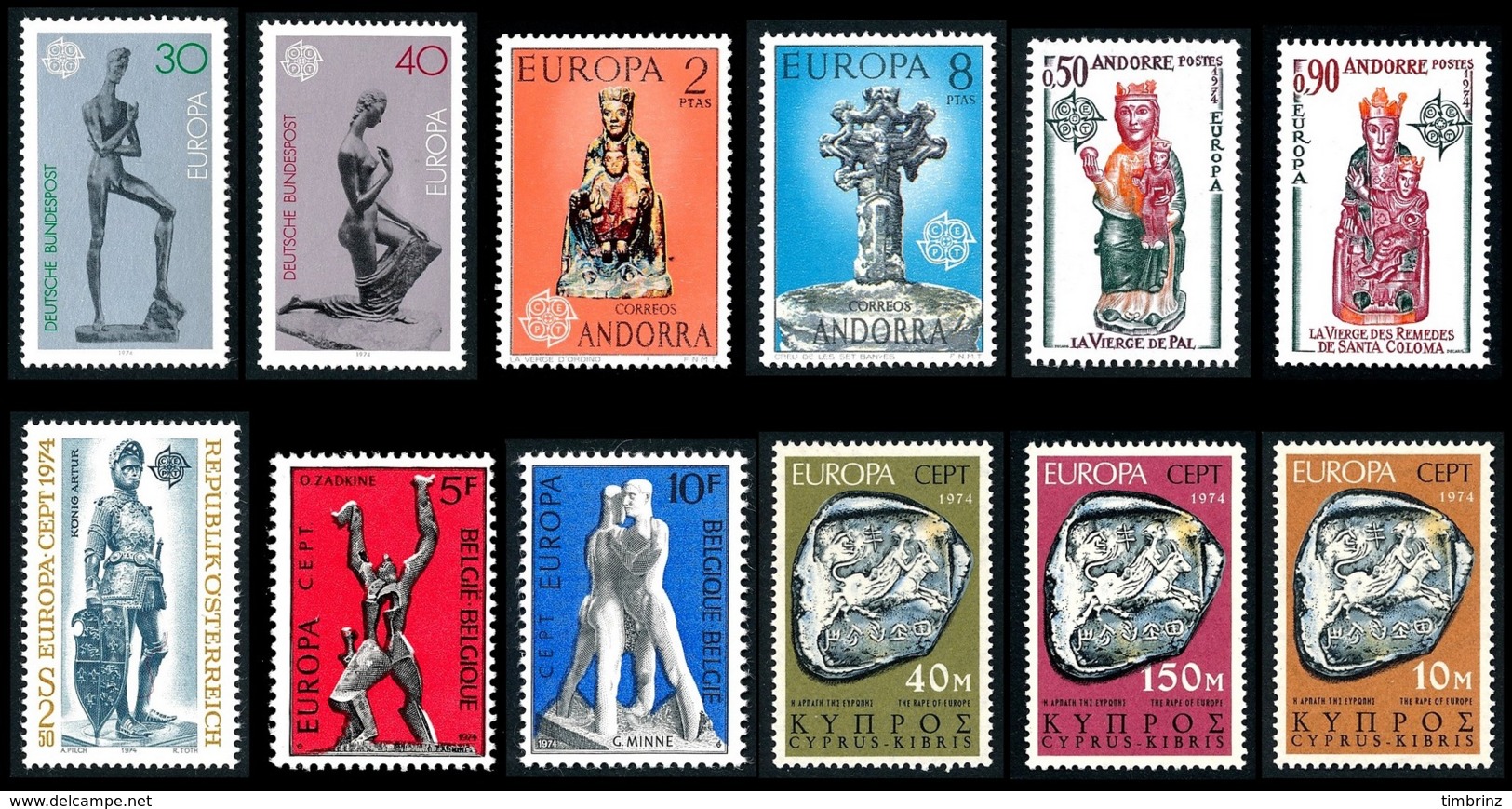 EUROPA Année Complète 1974 ** MNH TB  Cote= 207,10 EUR - 49 Val. + 1 Bloc ; Sculptures: 23 Pays  ..Réf.DIV20148 - Années Complètes