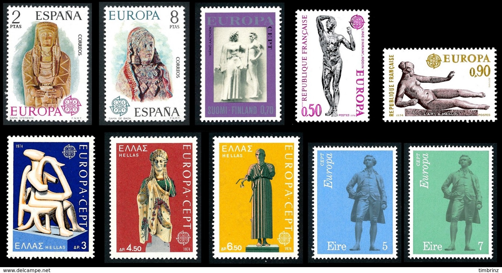 EUROPA Année Complète 1974 ** MNH TB  Cote= 207,10 EUR - 49 Val. + 1 Bloc ; Sculptures: 23 Pays  ..Réf.DIV20148 - Années Complètes