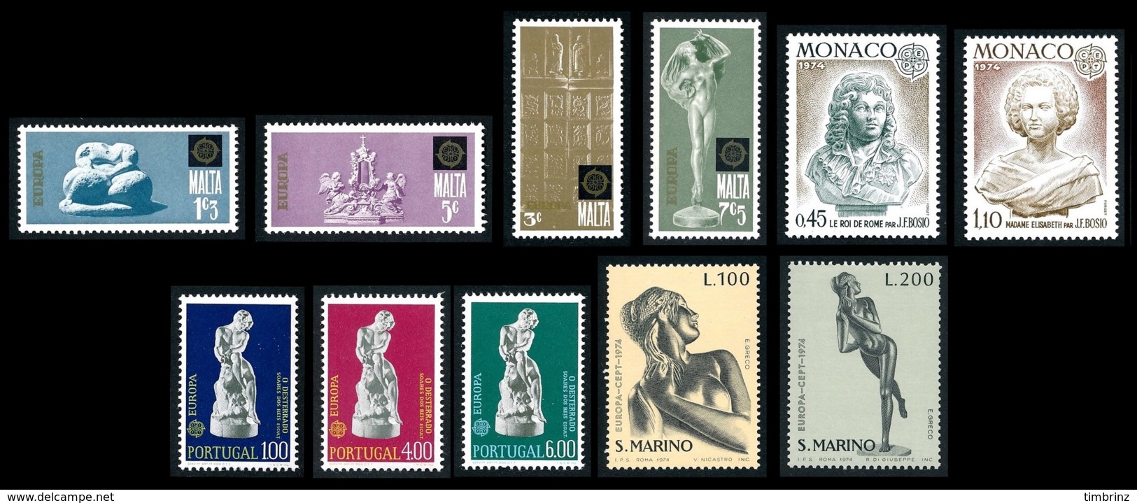 EUROPA Année complète 1974 ** MNH TB  Cote= 207,10 EUR - 49 val. + 1 bloc ; Sculptures: 23 pays  ..Réf.DIV20148