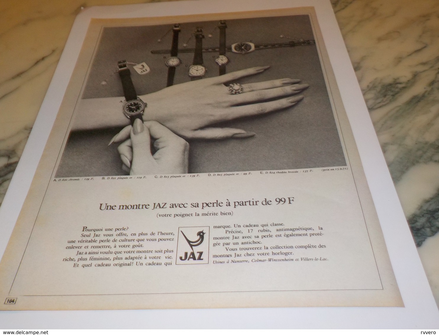 ANCIENNE PUBLICITE MONTRE  JAZ 1971 - Autres & Non Classés