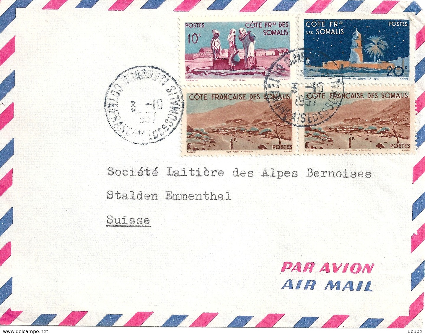 Airmail Brief  Djibouti Côte Somalis - Stalden         1957 - Storia Postale