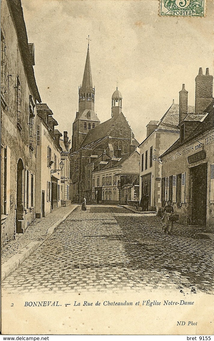 28 BONNEVAL RUE DE CHATEAUDUN MAGASIN DE CHARBON DE TERRE AVEC UNE TRES BELLE ENSEIGNE AVEC UN CHEVAL - Bonneval