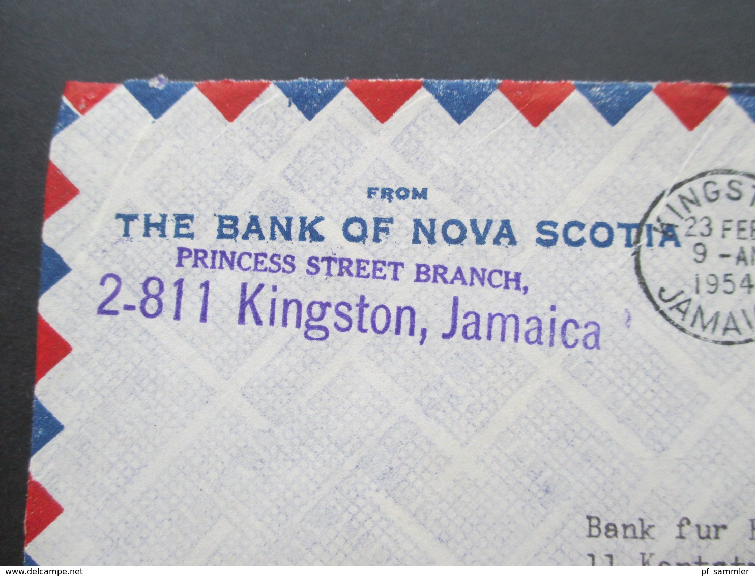 GB Kolonie Jamaica 1954 The Bank Of Nova Scotia / Princess Street Branch Kingston Freistempel Und Maschinenstempel Air M - Jamaica (...-1961)