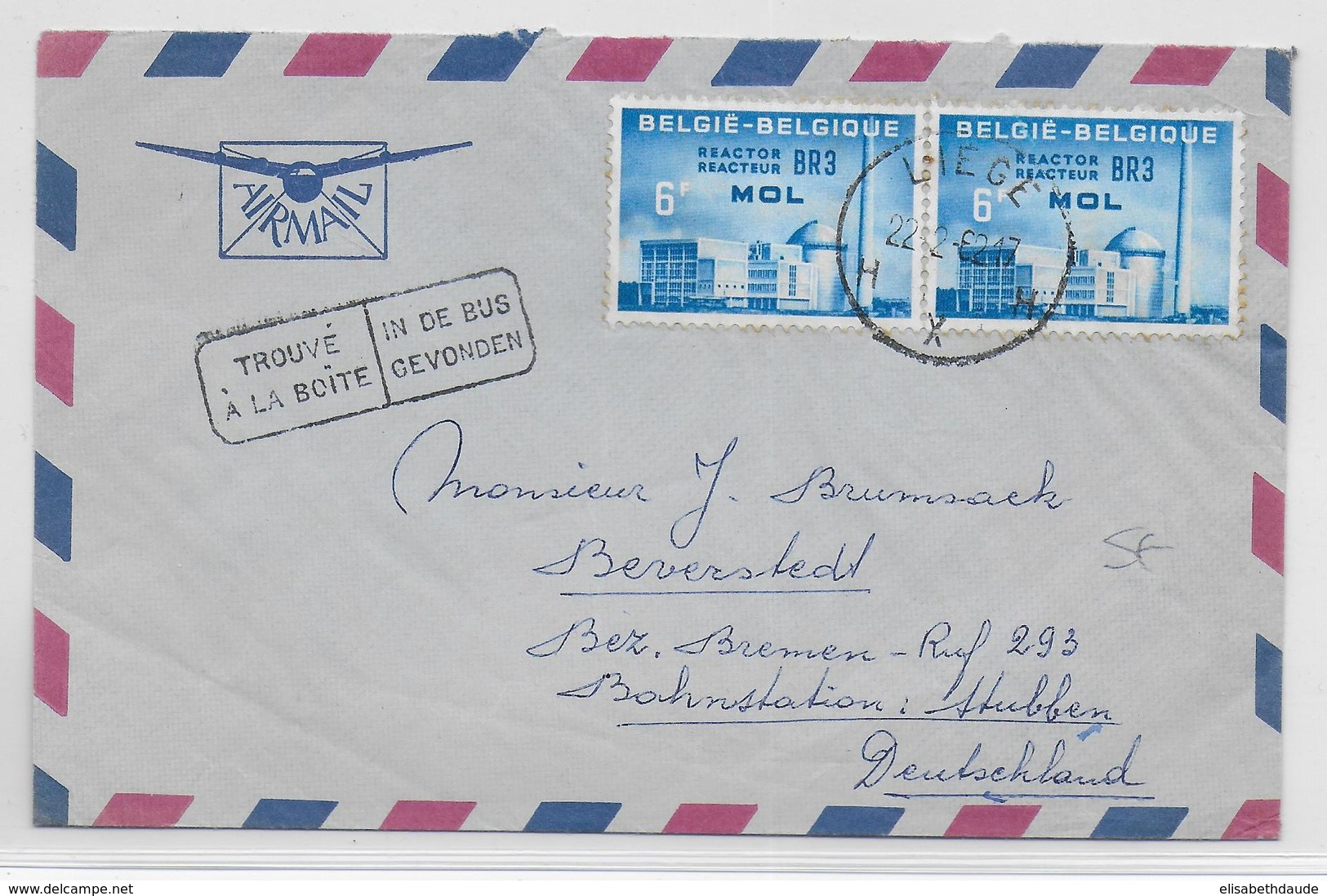 BELGIQUE - 1962 - ENVELOPPE Par POSTE AERIENNE De LIEGE => ALLEMAGNE - Brieven En Documenten