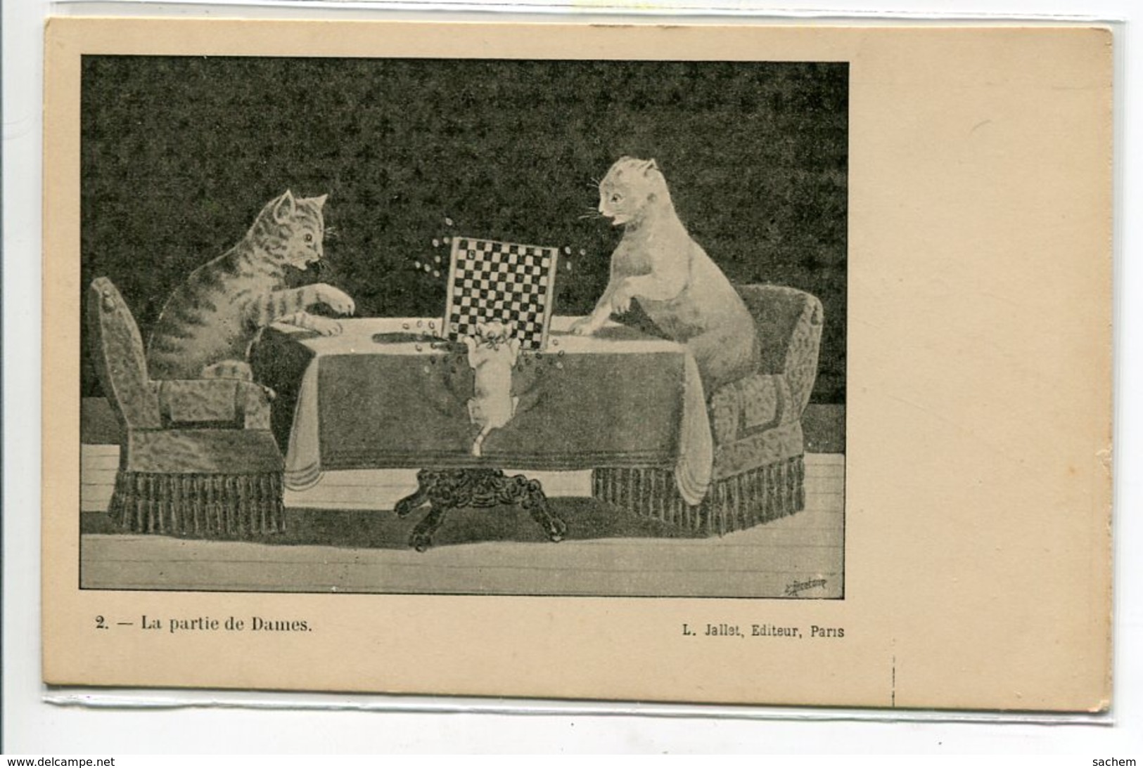 CHATS Humanisés  RARE  Jeu La Partie De Dames No 2   Editeur L Jallet  1900  - Illustrateur Nicolson    D01  2020 - Cats
