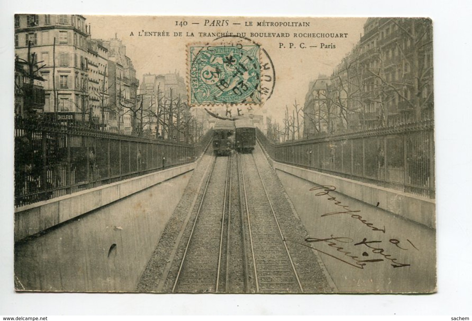 75 PARIS Métropolitain Entrée Tranchée Boulevard Rochechouart 1903 Timbrée   D01 2020 - Métro Parisien, Gares