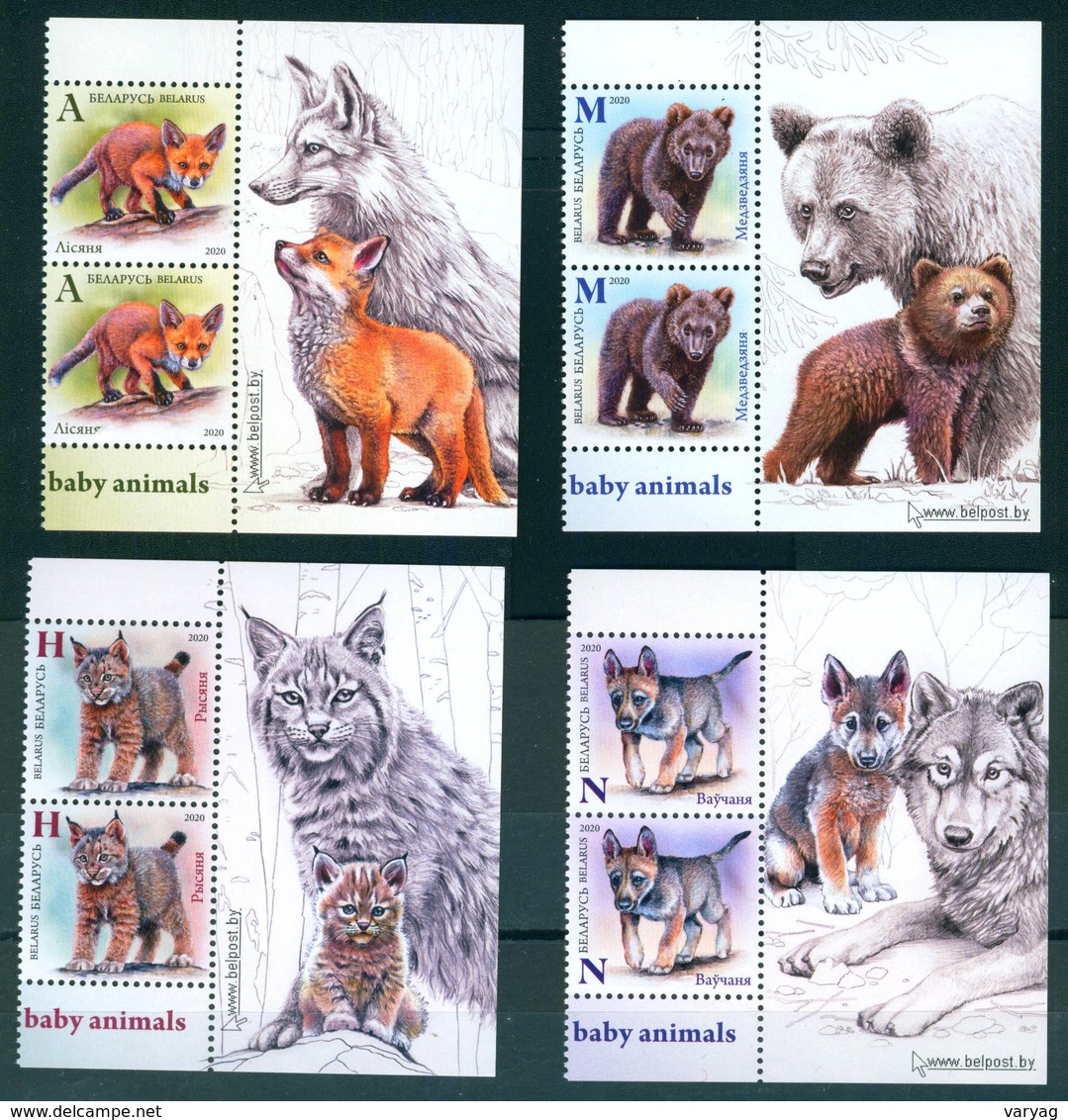 Belarus 2020 Wild Baby Animals Fauna 2 Set + Label Zrf MNH - Belarus