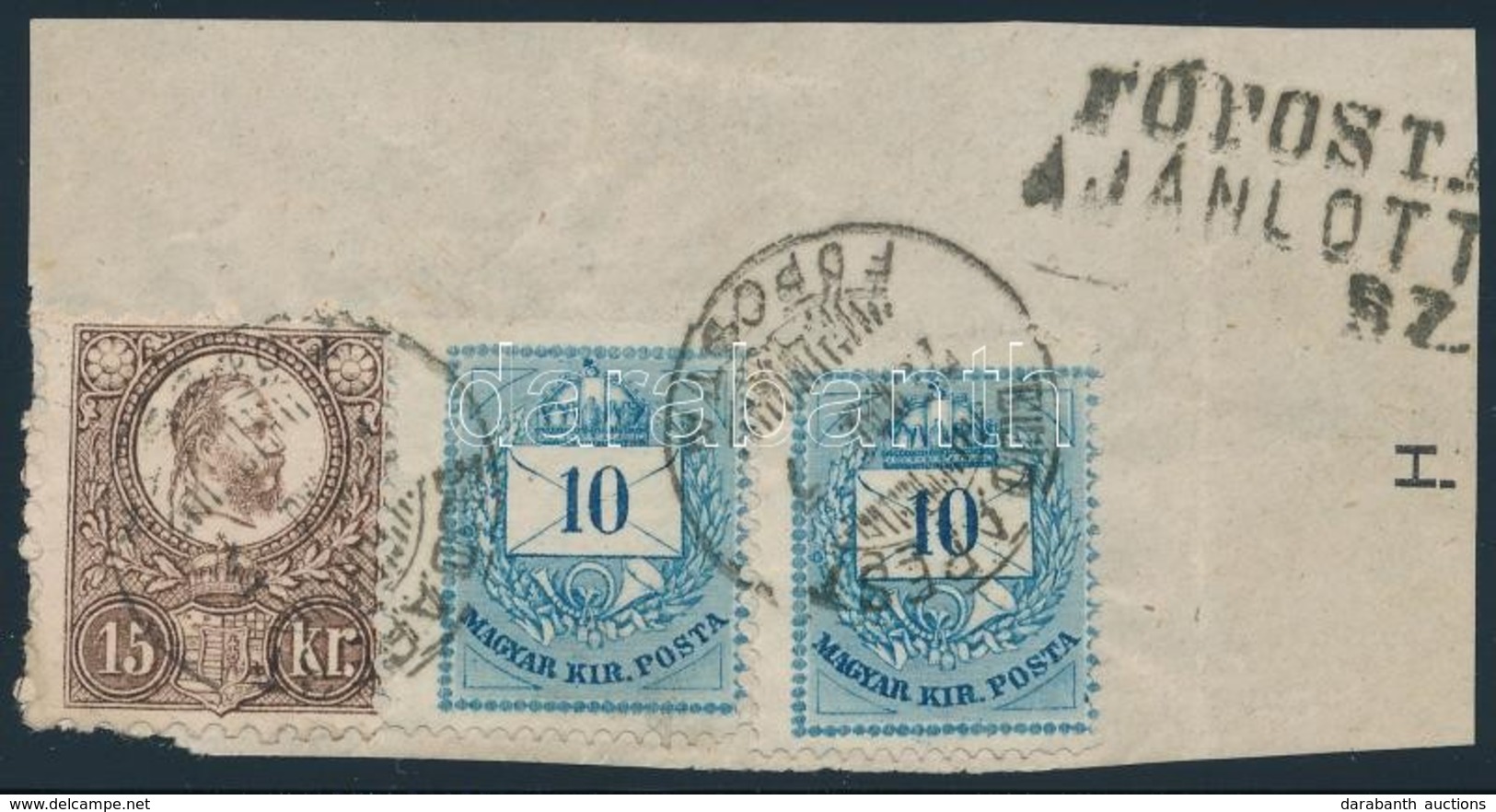 1871 Réznyomat 15kr + 1874 2 Db Színesszámú 10kr Vegyes Bérmentesítés Ajánlott Levél Kivágáson 'BUDAPEST FŐPOSTA' - Otros & Sin Clasificación