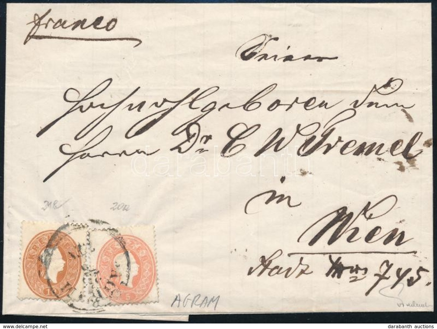 ~1861 5kr + 10kr Levélen 'AGRAM' - 'WIEN' - Otros & Sin Clasificación