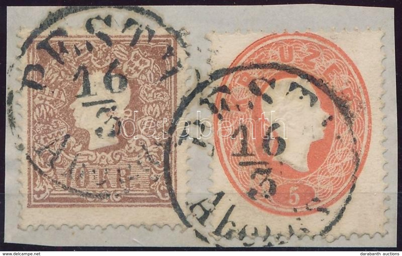 1858/1861 10kr (1958) + 5kr (1861) Vegyes Bérmentesítés Levéldarabon 'PESTH / Abends' (10.000) - Otros & Sin Clasificación