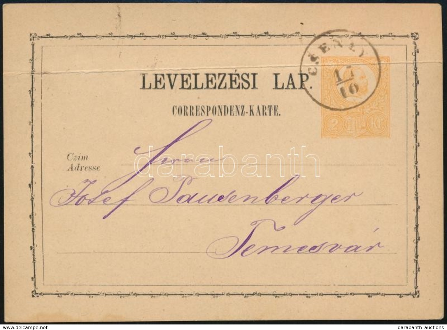 ~1872 Díjjegyes Levelezőlap 'CSENEY' (Gudlin 250 Pont) - Otros & Sin Clasificación