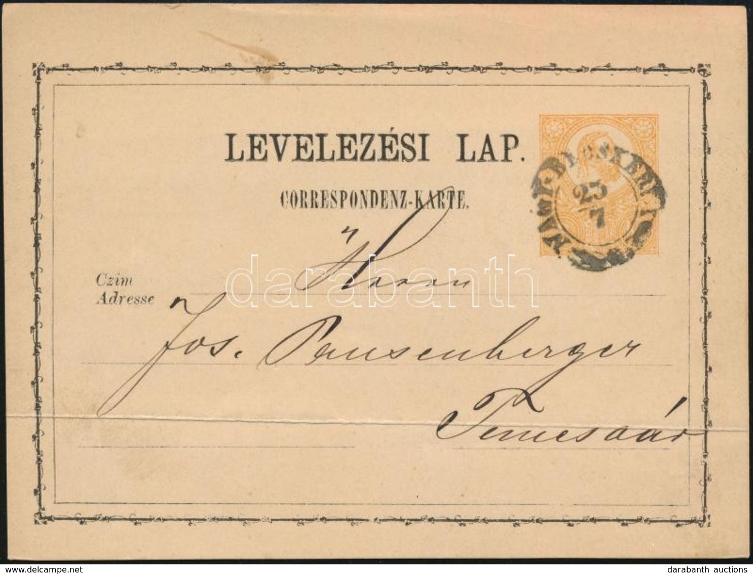 ~1872 Díjjegyes Levelezőlap 'NAGY-BECSKEREK' (Gudlin Szerint Ez A Bélyegző 1853-ig Volt Használatos) - Otros & Sin Clasificación