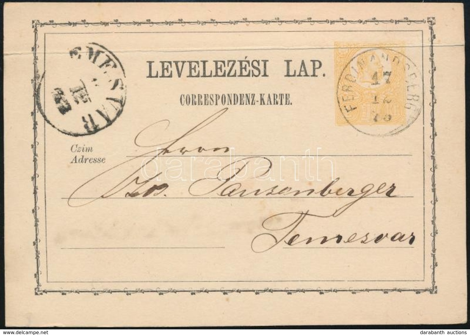 1873 Díjjegyes Levelezőlap 'FERDINANDSBERG' (Gudlin 250 Pont) - 'TEMESVÁR' - Otros & Sin Clasificación