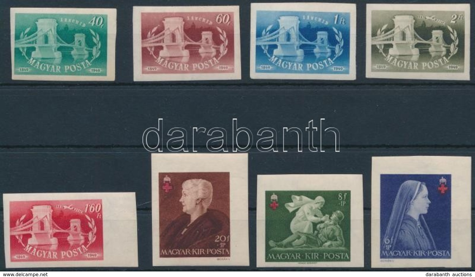 ** * 1942-1949 Vöröskereszt II. 3 Klf Vágott érték + Lánchíd Vágott Sor (2.900) - Otros & Sin Clasificación