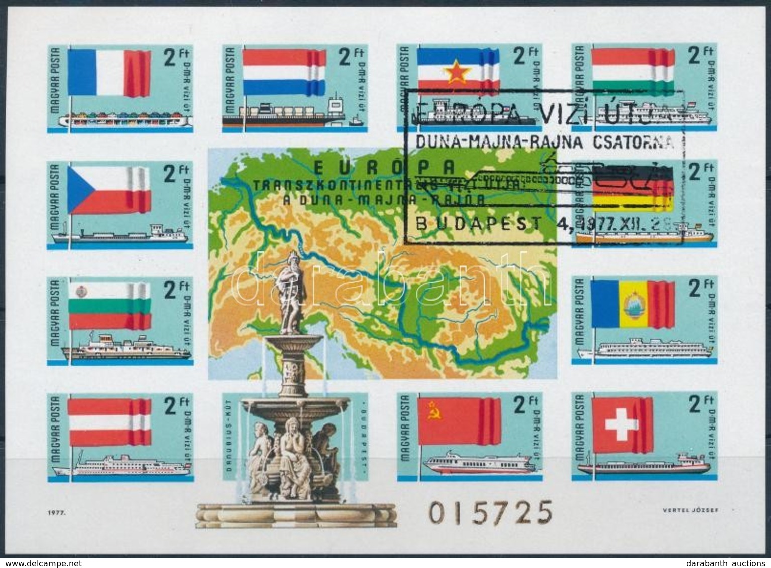 ** O 1977 Európa Transzkontnentális Vizi útja Vágott Blokk (25.000) - Otros & Sin Clasificación